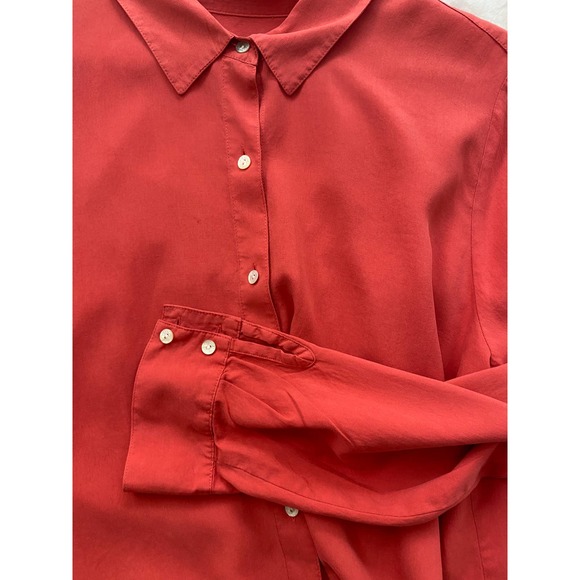 J. Jill 100% Silk Dark Coral Button Down Shirt Large - Picture 5 of 10